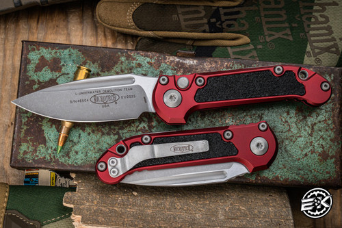 Microtech LUDT Gen III Automatic Folding Knife Merlot Red Aluminum/Grip Inlay 3.4" M390 Drop Point Apocalyptic Stonewash 1135-10APMR