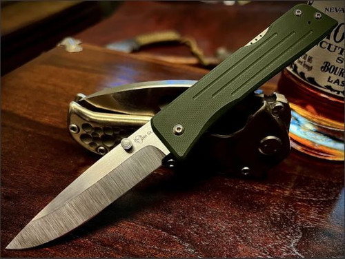 Medford 1881 Knife Works Route 66 Folding Knife OD Green G10 3.25" S45VN Tumbled Drop Point