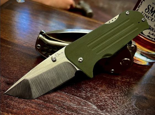 Medford 1881 Knife Works Broadway Folding Knife OD Green G10 2.85" S45VN Tumbled Tanto