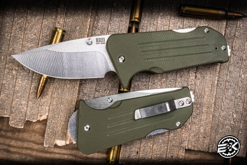 Medford 1881 Knife Works Broadway Folding Knife OD Green G10 2.85" S45VN Tumbled Drop Point