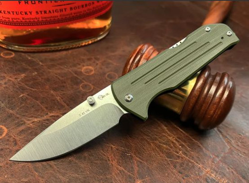 Medford 1881 Knife Works Bourbon Folding Knife OD Green G10 2.9" S45VN Tumbled Drop Point