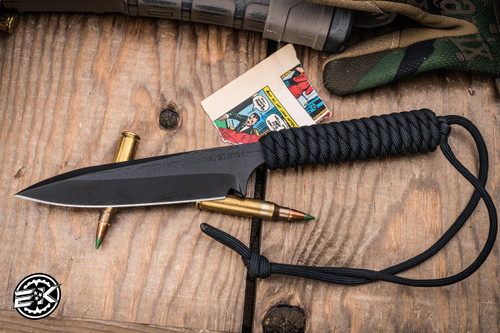 Mick Strider Knives WP Fixed Blade Knife Black Cord Wrap 4" MagnaCut Harpoon Black