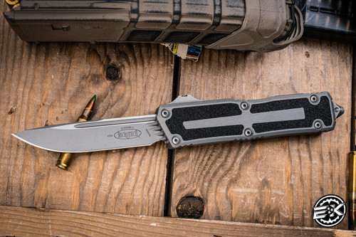 Preowned-Microtech Scarab II OTF Automatic Knife Gen III Natural Grey 4" Apocalyptic Stonewash 1278-10APNC