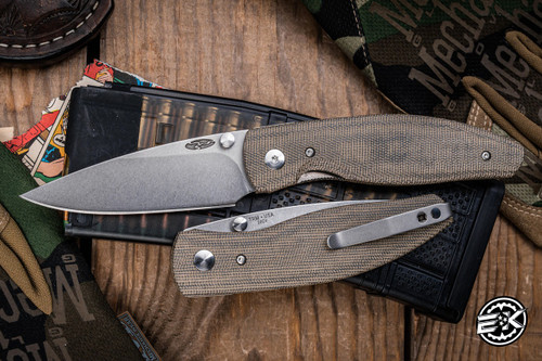 Three Rivers Manufacturing ATOM Folding Knife OD Green Micarta 3.5" Drop Point Stonewash