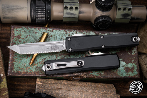 Microtech Ultratech Gen III ZBP OTF Automatic Knife 3.5" M390 Tanto Stonewash Serrated 1123-12