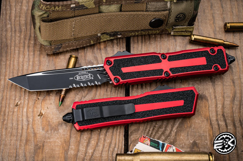 Microtech Scarab II Gen III OTF Automatic Knife Red 4" Tanto Serrated Black 1279-2RD