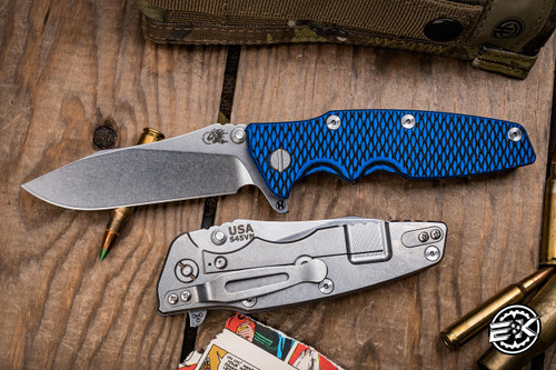 Hinderer Knives Eklipse 3.5" Slicer Hollow Ground -Blue/Black G10, Stonewash Titanium