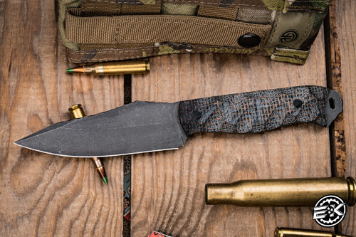 Preowned-Half Face Blades Kamari Burlap Micarta 4.25" Etched Stonewash