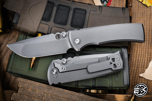 Chaves Knives Redencion 229 Integral Frame Lock Titanium Knife 3.75" M390 Drop Point Stonewash