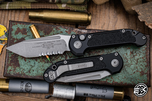 Microtech LUDT Automatic Folding Knife Black Aluminum/Grip Inlay 3.4" M390 Tanto Apocalyptic Serrated 1136-11AP