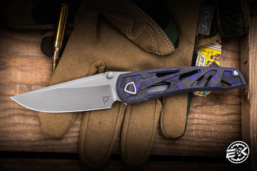 Sharknivco Edison Barajas Custom WAKA Folding Knife Tripple Dipper Milled Purple Flow CamoCarbon 3.25" Blasted -EKnives EKclusive