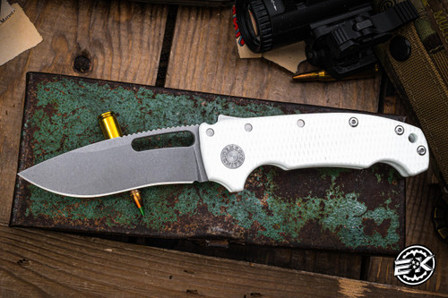 Demko Knives MGAD20 Folding Knife White G10 3.75" Kopis Stonewash
