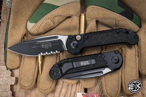 Microtech LUDT Gen III Automatic Folding Knife Black Aluminum 3.4" M390 Drop Point Black Serrated 1135-2T