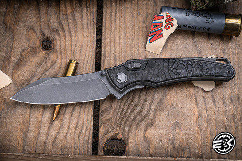 Hawk Knives Talon Folding Knife Titanium Black Dunes CF Overlay 3.5" M390 Stonewash