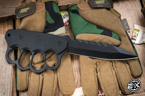 Blackside Customs Trench Boss Fixed Blade Knife Black G10 5.4" Dagger Black Cerakote