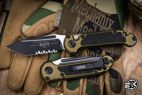 Microtech LUDT Gen III Automatic Folding Knife OD Green Aluminum/Grip Inlay 3.4" M390 Tanto Black Serrated 1136-2OD