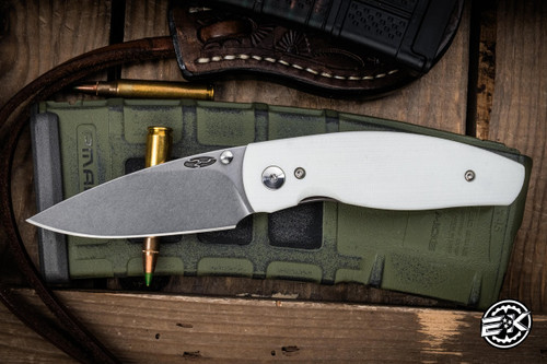Three Rivers Manufacturing NEUTRON 2 Frame Lock Folding Knife Snow White G10 3" MagnaCut Stonewash