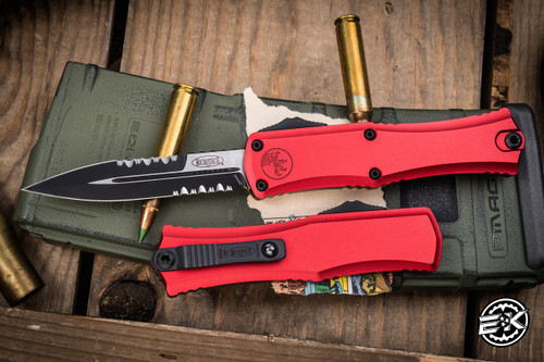 Microtech Hera II Mini OTF Automatic Knife Red 3" Bayonet Black Serrated 1701M-2RD