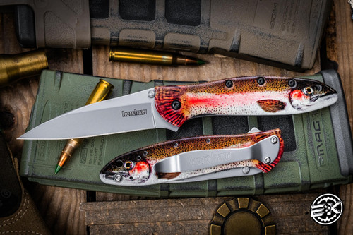Kershaw Leek Assisted Flipper Knife Rainbow Trout Aluminum 3" 14C28N Bead Blast 1660TROUT