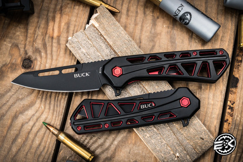Buck Knives 811 Trace Ops Folding Knife Black/Red Aluminum 3.2" 7Cr17 Reverse Tanto Black 0811BKS
