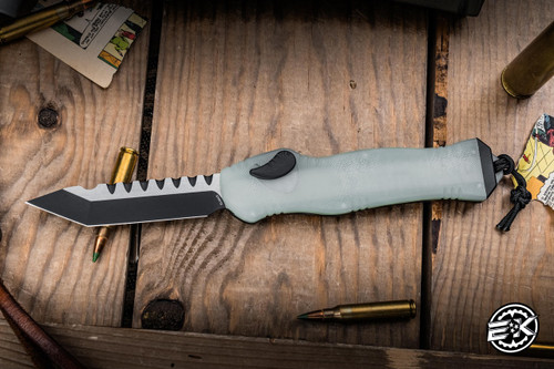 Preowned-Heretic Knives Hydra Single-Action Jade G10 OTF Knife 3.6" Tanto Two-Tone Black H006-10A-JADE