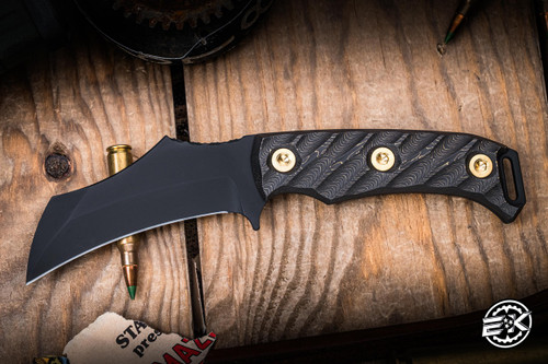 Half Face Blades Vulture Fixed Blade Knife Gold Camo Carbon Fiber 3.2" S45VN Armor Black Cerakote