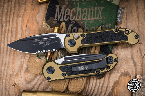 Microtech LUDT Gen III Automatic Folding Knife OD Green Aluminum/Grip Inlay 3.4" M390 Drop Point Black Serrated 1135-2OD