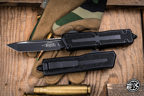 Microtech Scarab II Gen III OTF Automatic Knife  Black Tactical Aluminum 4" M390 Tanto Black 1279-1T