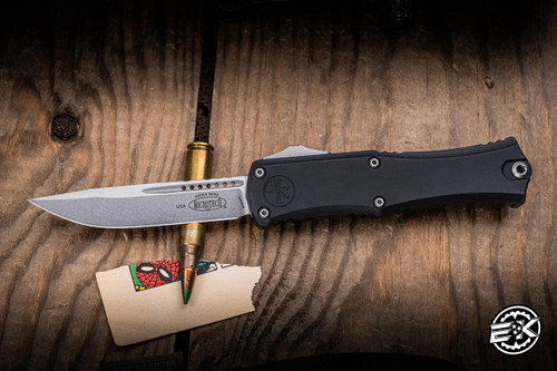 Preowned-Microtech Hera II Mini OTF Automatic Knife 3" M390 Drop Point Stonewash 1703M-10