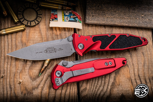 Microtech Socom Elite Manual Folding Knife Red 4" M390 Clip Point Apocalyptic Stonewash 160-10APRD