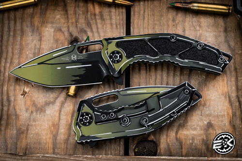 Heretic Knives Medusa Manual Folding Knife Cell-Shaded OD Green 3" MagnaCut Tanto H009-CS-OD
