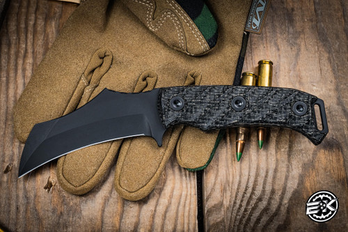 Half Face Blades Vulture Fixed Blade Black Burlap Micarta 3.2" S45VN Armor Black Cerakote