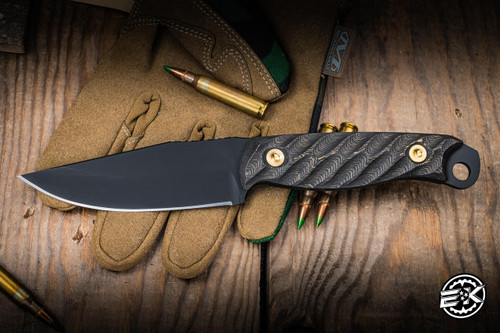 Half Face Blades Crow Jr Fixed Blade Knife Gold Camo Carbon 4" S45VN Armor Black Cerakote