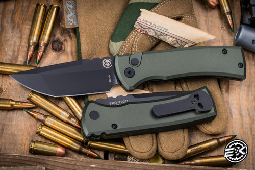 Chaves Knives/ProTech Automatic Folding Knife OD Green Aluminum 3.3" S35VN Tanto DLC
