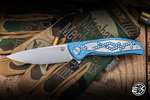 Blade Show Exclusive-Shirogorov Knives "Hati" CRK Blue Marble Carbon Fiber Titanium 3.75" Stonewash