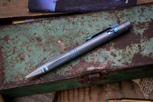 Spartan Blades Grafi Custom Pen Teal-Silver Titanium 5.25" Overall