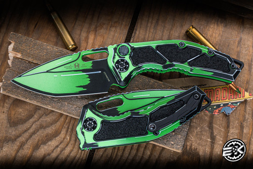 Heretic Knives "Medusa" Automatic Folding Knife Cell-Shaded Toxic Green Aluminum 3" MagnaCut Tanto H011-CS-TX
