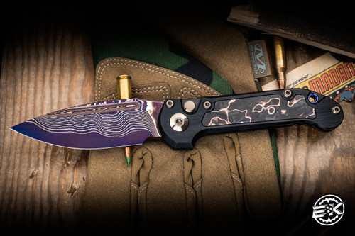 Microtech Marfione Select LUDT Gen III Automatic Knife Purple Haze Accents 3.4" Blued Baker Forge CopperMai Damascus 1135-16MS-2