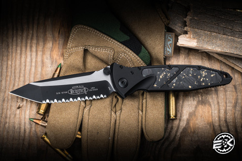 Preowned-Microtech Socom Elite Manual Black 4" M390 Tanto Black Serrated 161-3T