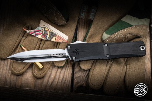 Marfione Custom Combat Troodon OTF Blue Accents 4" M390 Dagger Mirror Polish 1142-MPBLKBLTI