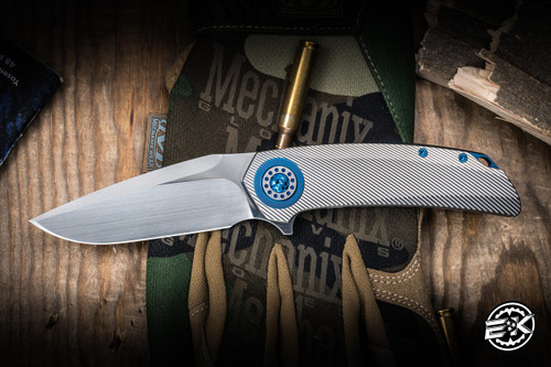 Preowned-Skiff Blades Fugitive Titanium Framelock Blue Accents 3.25" Hand Rubbed