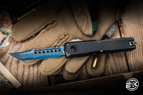 Microtech Marfione Select Ultratech Gen III ZBP OTF 3.5" Hellhound Blued Baker Forge CopperMai Damascus 1119-16MS2-2