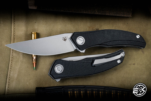 Shirogorov Knives Q95 Linerlock Flipper Knife Black Micarta 3.75" Elmax Drop Point Stonewash
