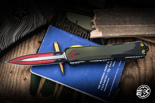 Preowned-Heretic Knives Manticore X OTF Knife Cell Shaded Red Bounty Hunter 3.75" DLC H032-CSR-BOUNTY