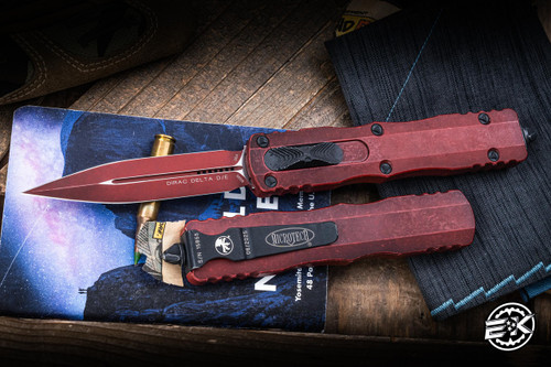 Microtech Dirac Delta OTF Automatic Knife Aluminum 3.75" M390 Dagger Weathered Red 227-1WCM