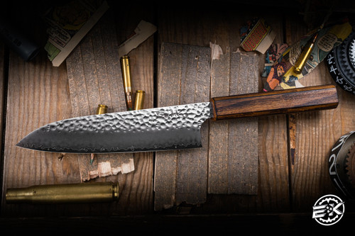 Demko Knives Santoku Kitchen Knife Japanese Red Oak 6.75" VG10 San Mai Hammered
