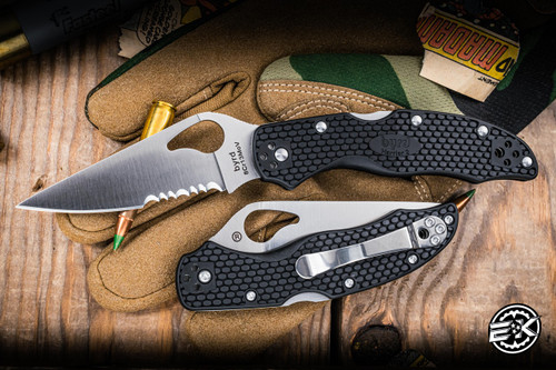 Spyderco Byrd Harrier 2 Lightweight Folding Knife Black FRN 3.4" 8Cr13MoV Drop Point Serrated Satin CBY01PSBK2