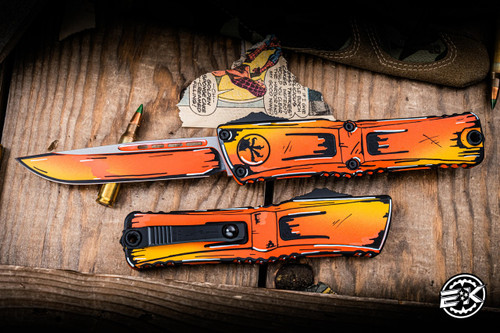 Microtech Combat Troodon Gen III OTF Automatic Knife Cell-Shaded Orange Comic Strip 4" Drop Point Black 1143-1ORCOMICS