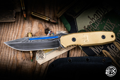 Blackside Customs Kimura Fixed Blade Knife Brass 4" MagnaCut Beskar Finish