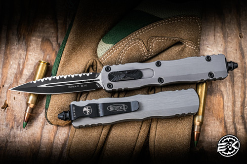 Microtech Dirac OTF Automatic Knife Natural Clear Aluminum 2.8" M390 Dagger Black Serrated 225-3NC